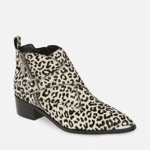 NEW Marc Fisher Elizabeth Sulcer Yanila Buckle Bootie Calf Hair Leopard …